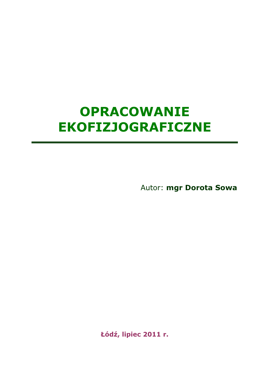 Opracowanie Ekofizjograficzne