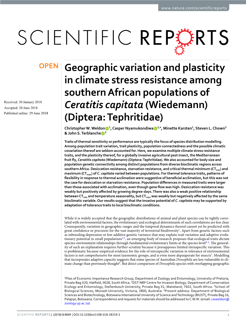 Geographic Variation and Plasticity in Climate Stress Resistance