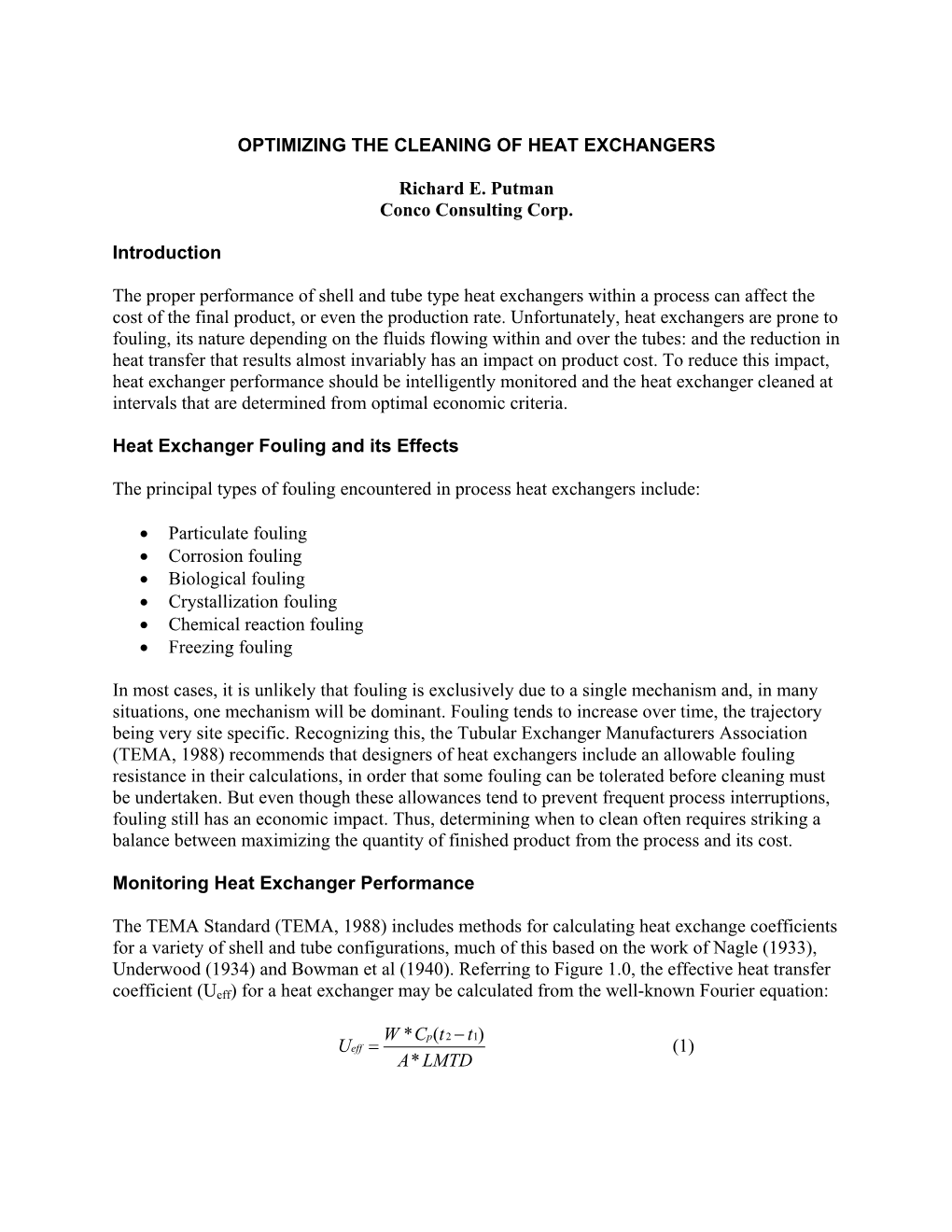 Optimizing the Cleaning of Heat Exchangers