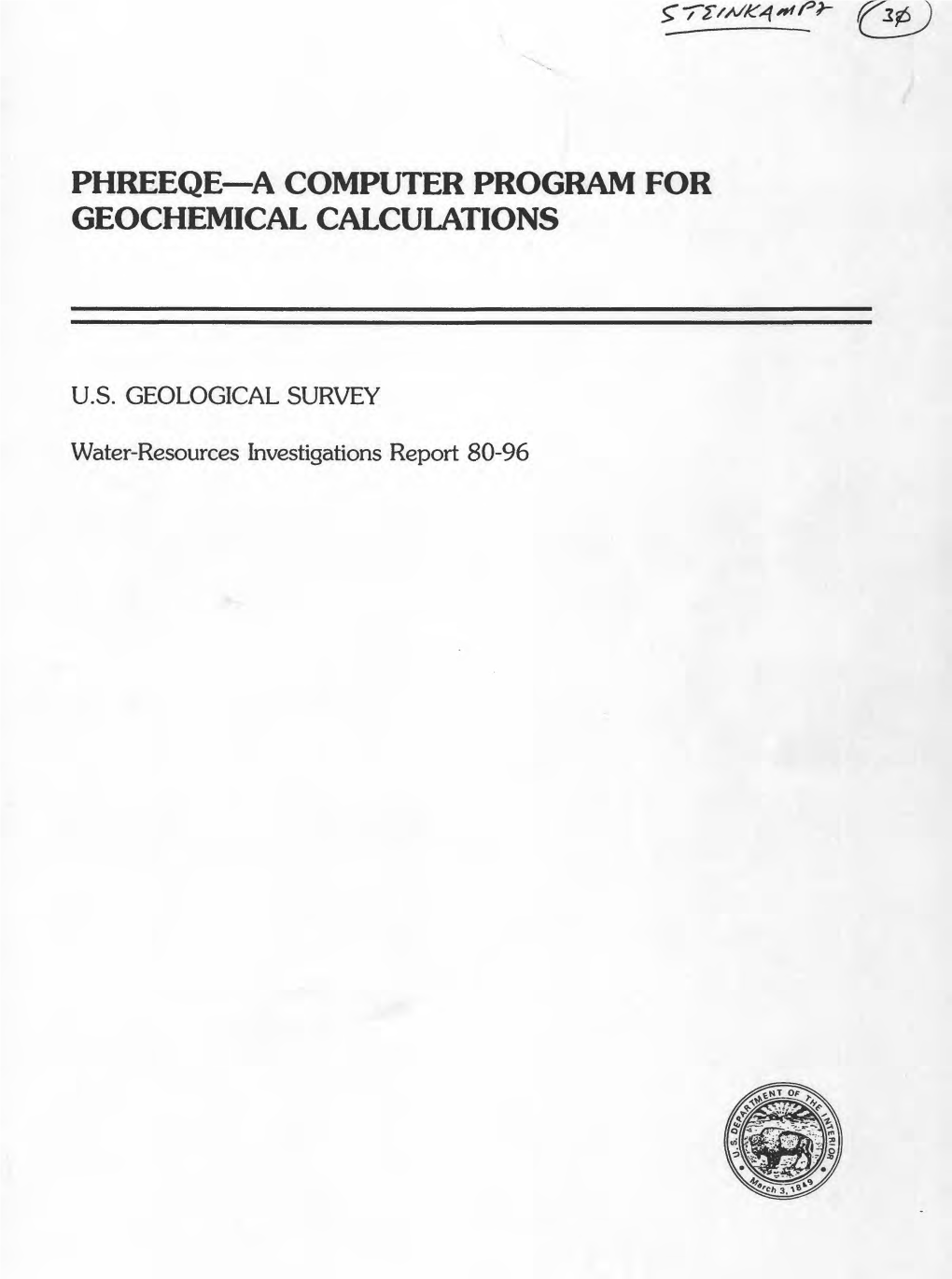 Phreeqe a Computer Program for Geochemical Calculations