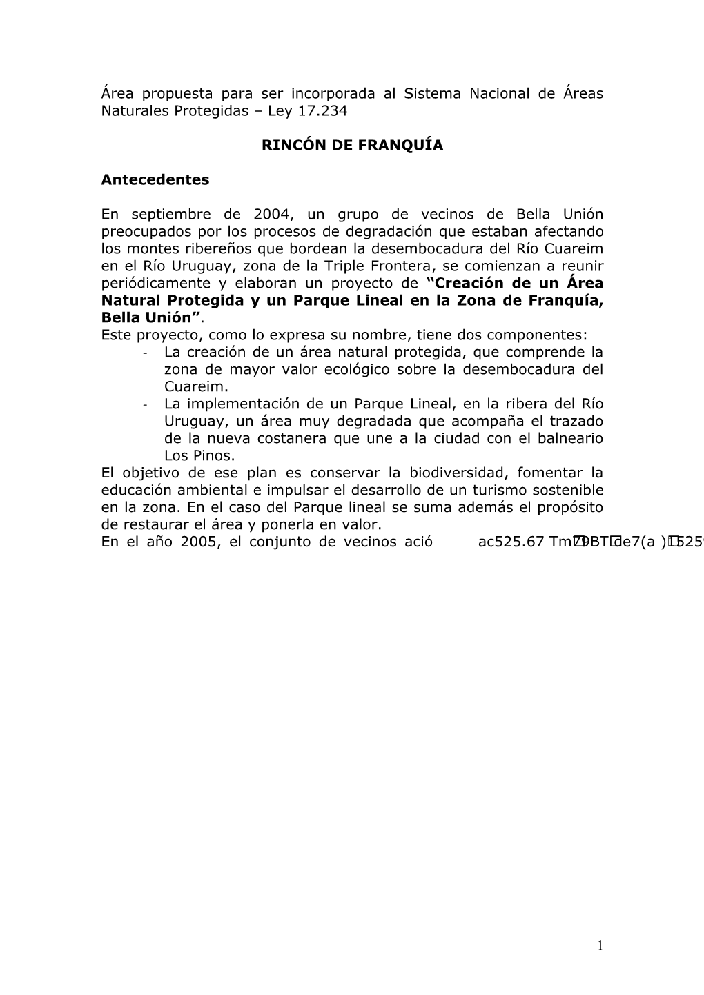 Área Propuesta Para Ser Incorporada Al Sistema Nacional De Áreas Naturales Protegidas – Ley 17.234