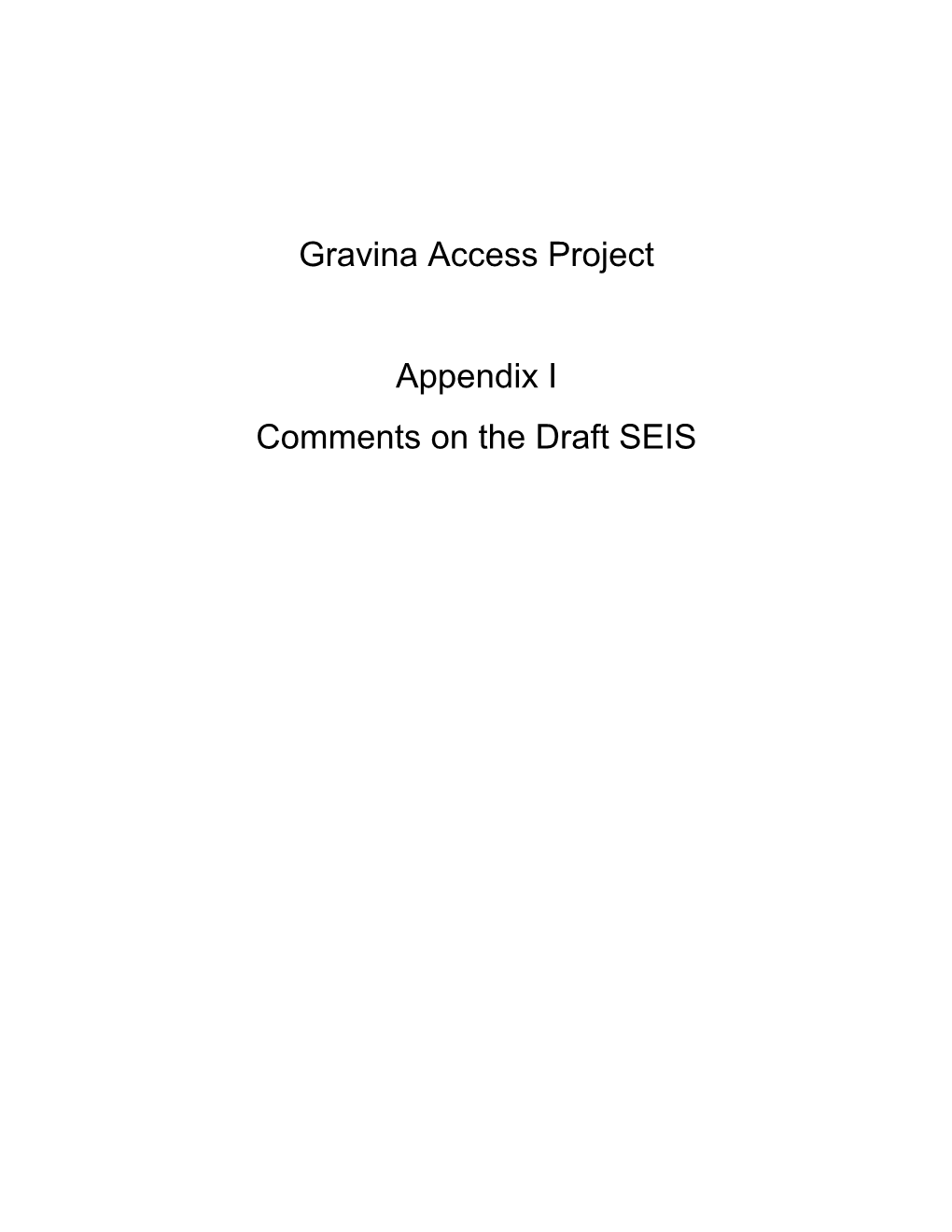 Gravina Access Project Appendix I Comments on the Draft SEIS