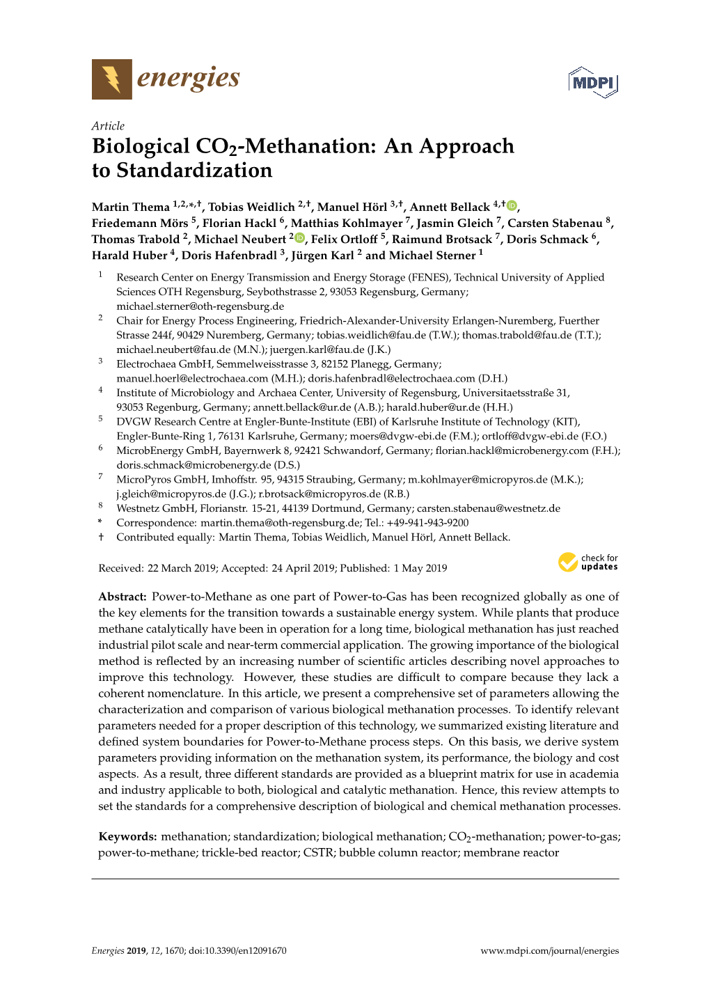 Biological CO2-Methanation: an Approach to Standardization