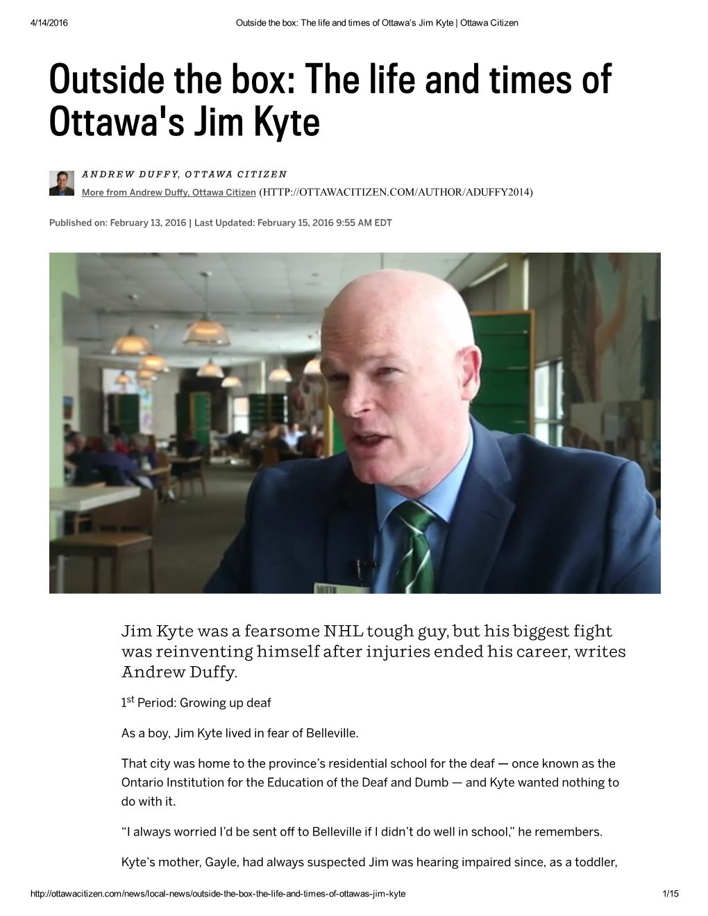 Outside the Box: the Life and Times of Ottawa's Jim Kyte