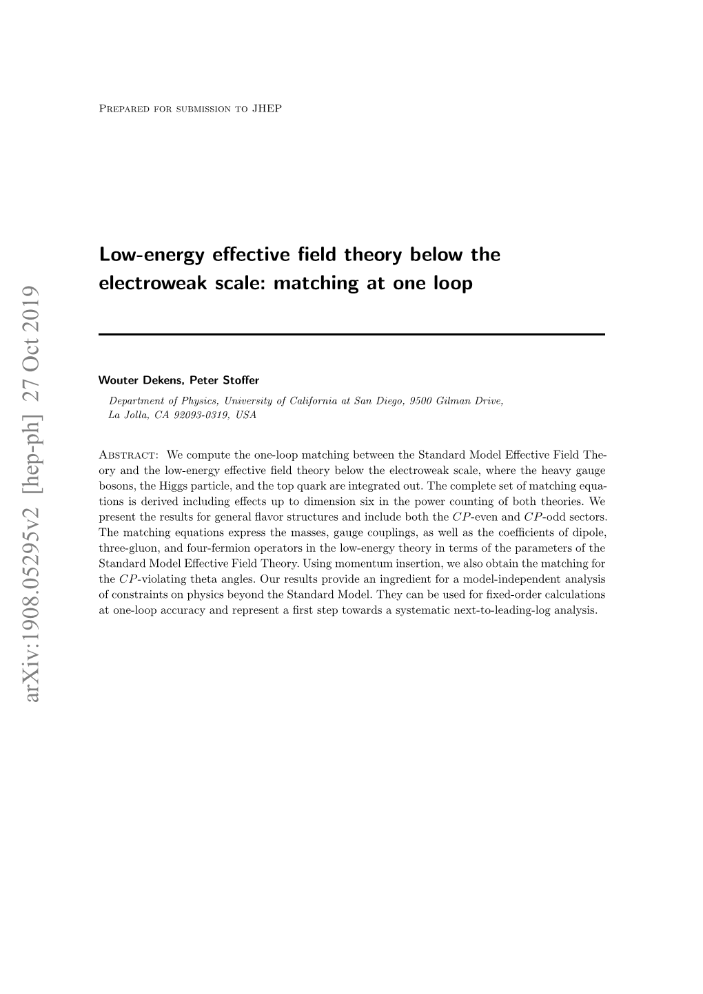 Low-Energy Effective Field Theory Below the Electroweak Scale