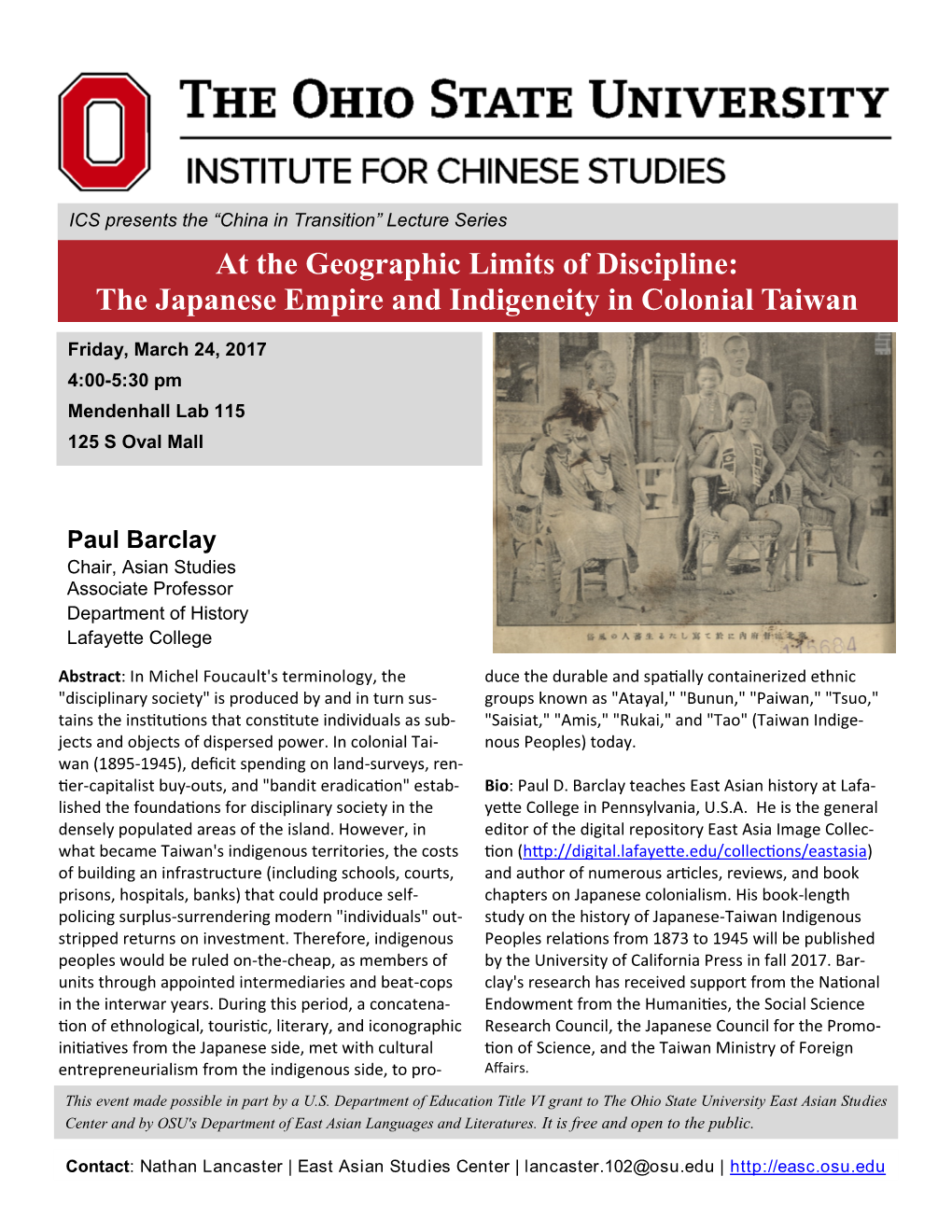 At the Geographic Limits of Discipline: the Japanese Empire and Indigeneity in Colonial Taiwan