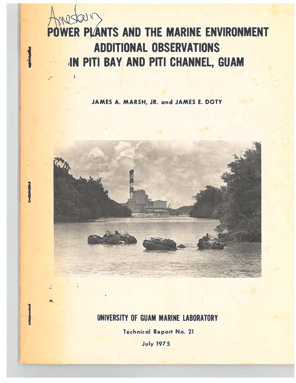 P WER P~NTS and the MARINE ENVIRONMENT ADDITIONAL OBSERVATIONS Lin PITI BAY and PITI CHANNEL, GUAM