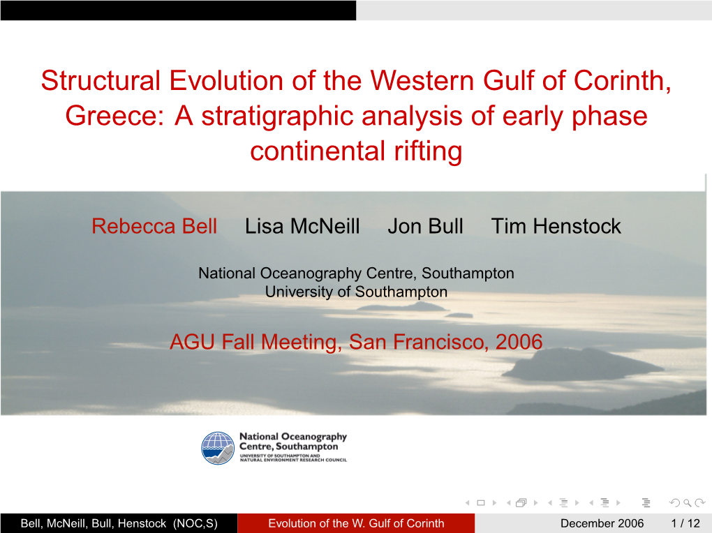 Structural Evolution of the Western Gulf of Corinth, Greece: a Stratigraphic Analysis of Early Phase Continental Rifting