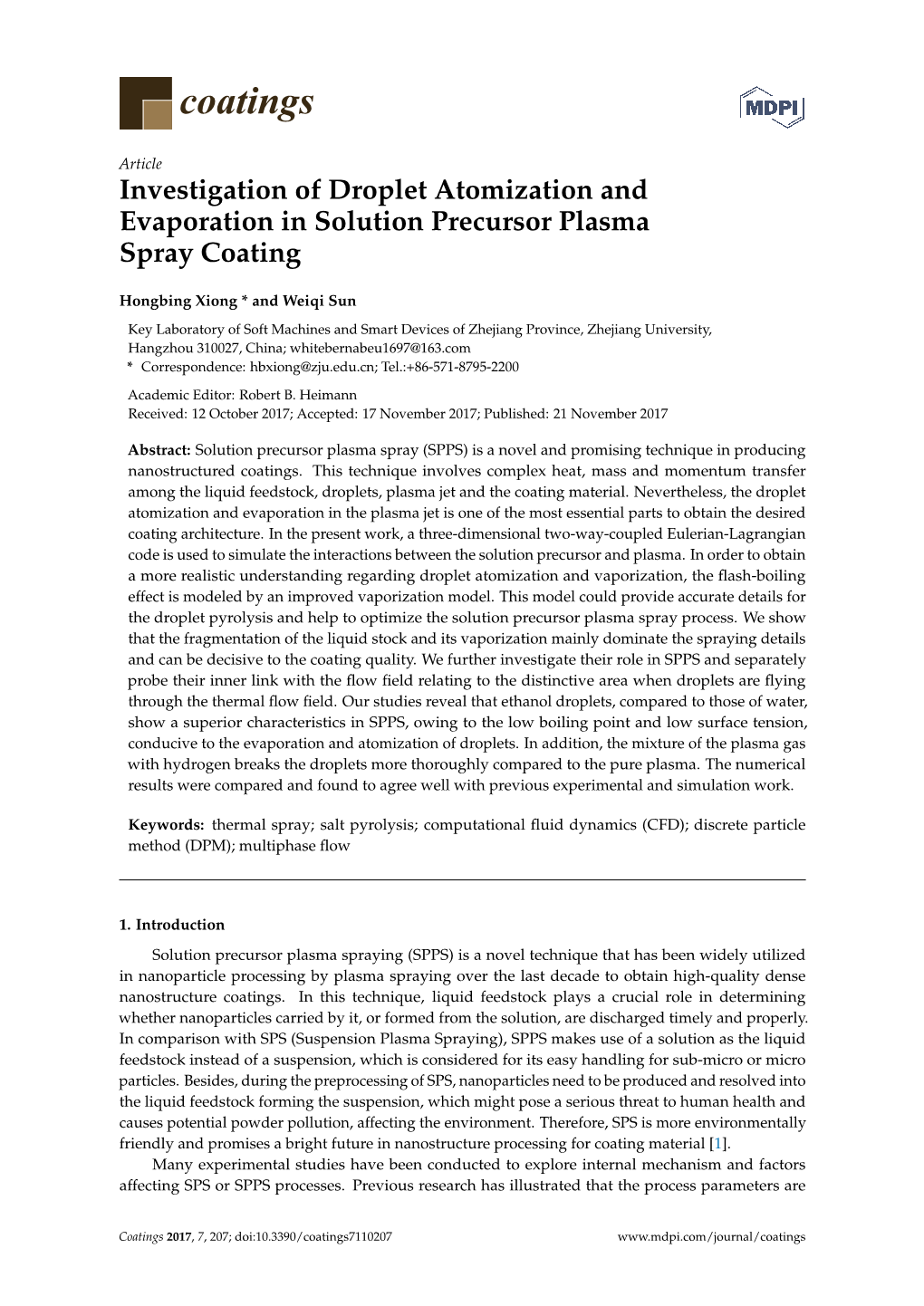 Investigation of Droplet Atomization and Evaporation in Solution Precursor Plasma Spray Coating