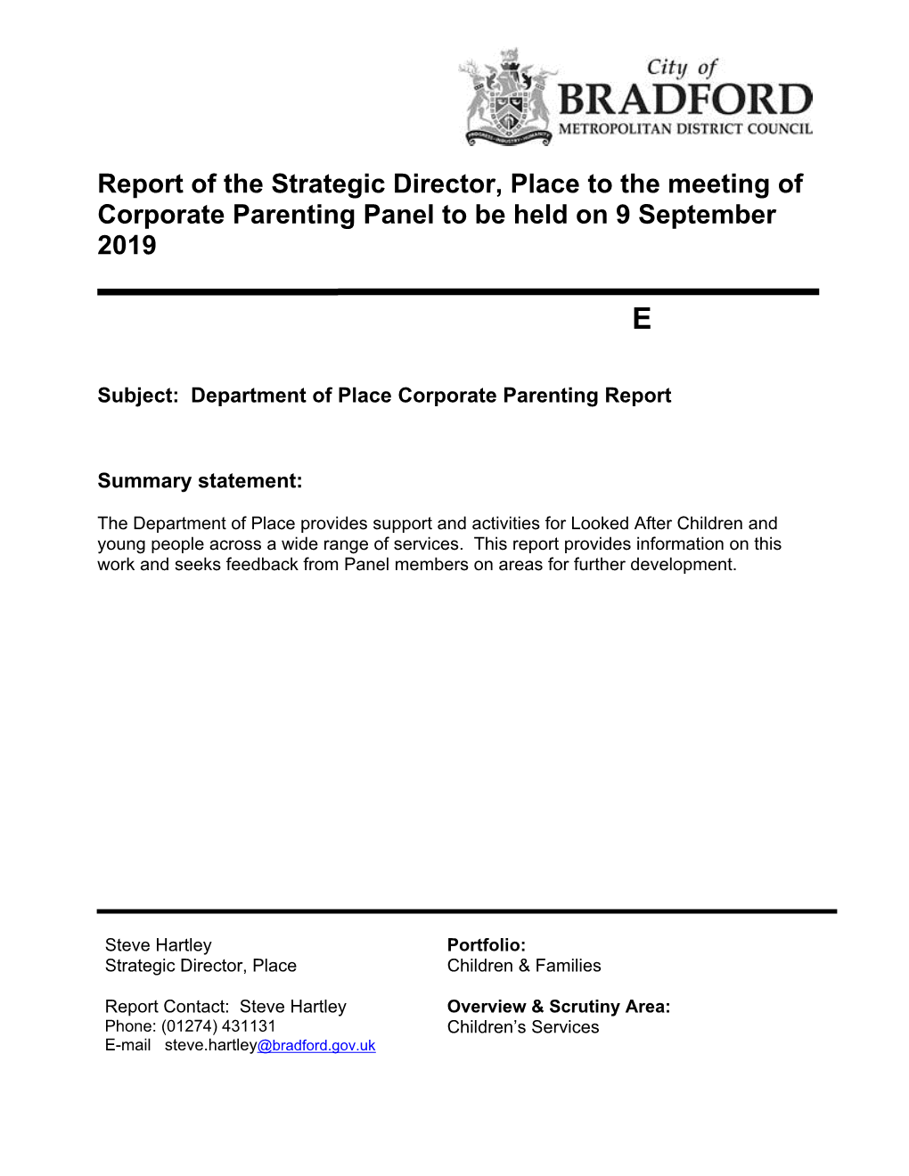 Report of the [Director] to the Meeting of [Name of Committee] to Be