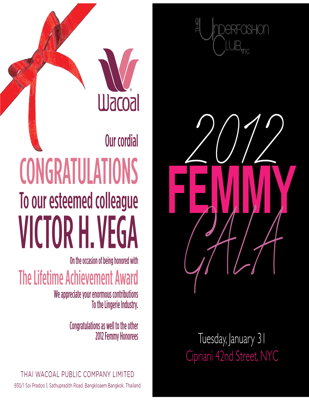 Lifetime Achievement Award We Appreciate Your Enormous Contributions to the Lingerie Industry