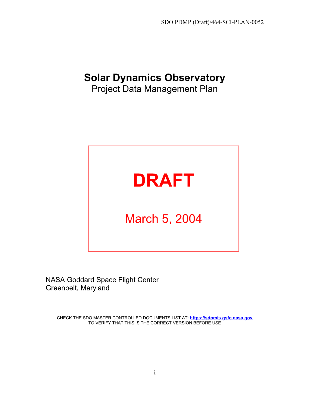 SDO PDMP (Draft)/464-SCI-PLAN-0052