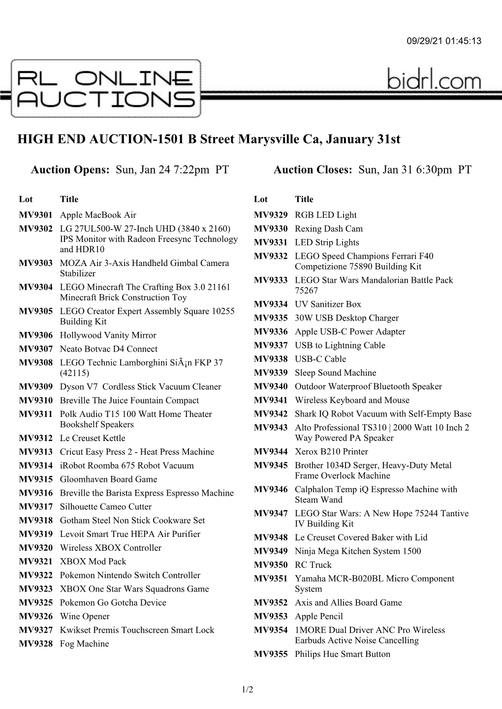 HIGH END AUCTION-1501 B Street Marysville Ca, January 31St