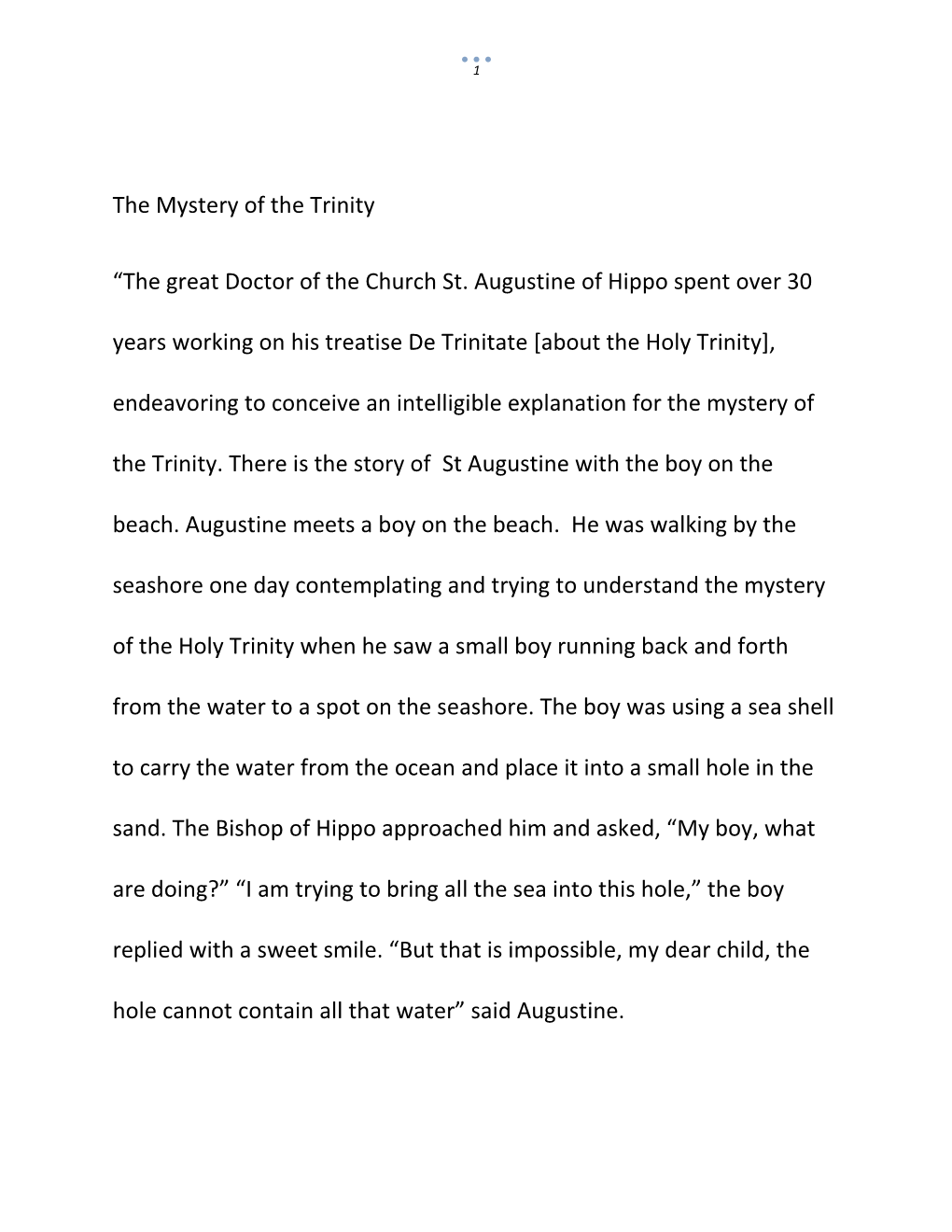 The Mystery of the Trinity “The Great Doctor of the Church St. Augustine