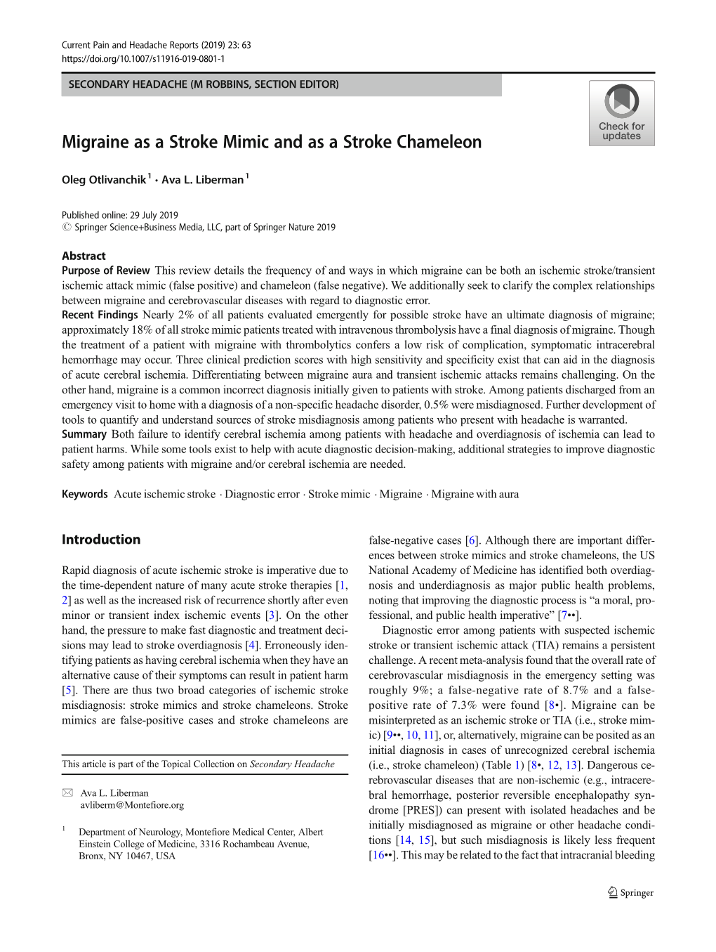 Migraine As a Stroke Mimic and As a Stroke Chameleon
