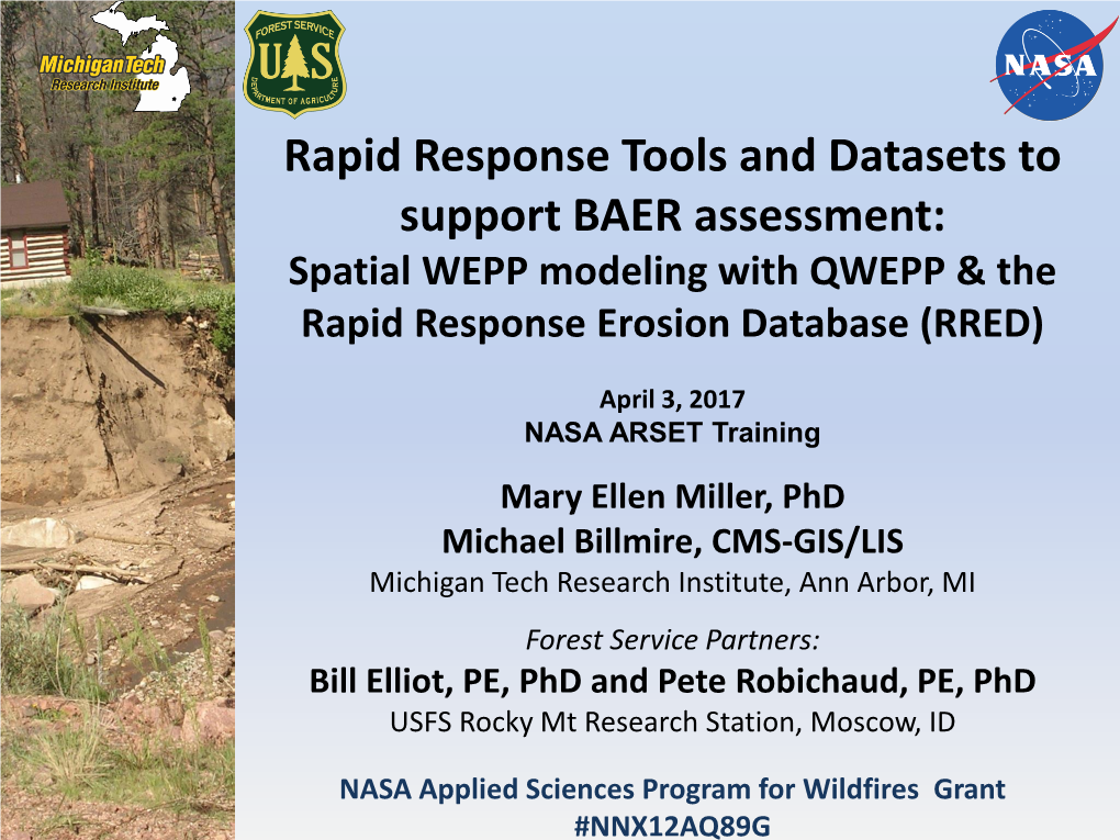 Spatial WEPP Modeling with QWEPP & the Rapid Response Erosion Database