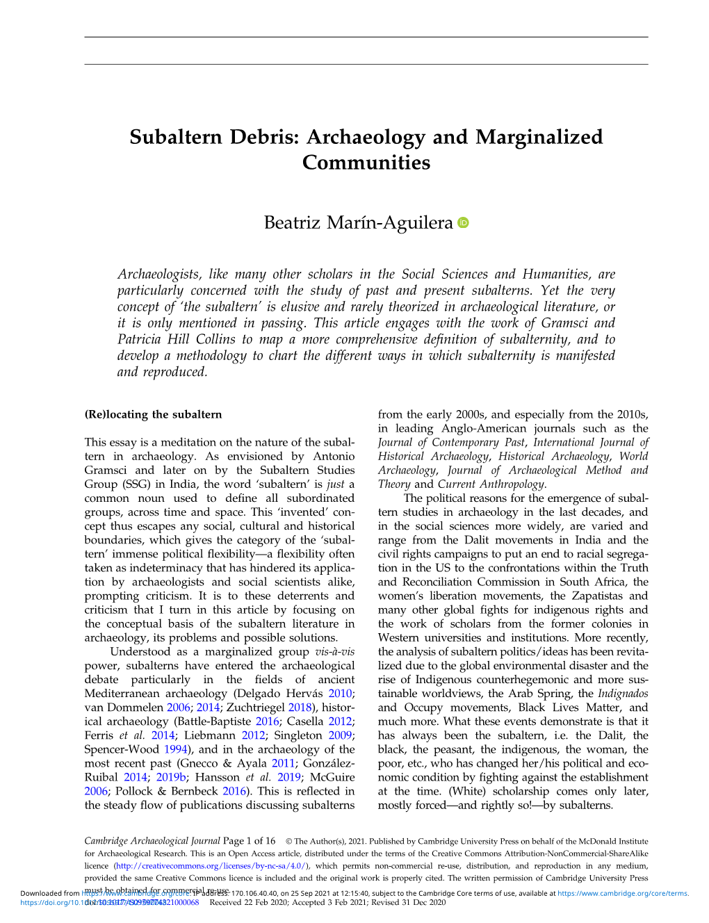 Subaltern Debris: Archaeology and Marginalized Communities