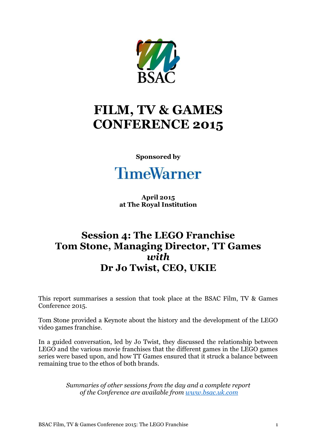 Film, Tv & Games Conference 2015