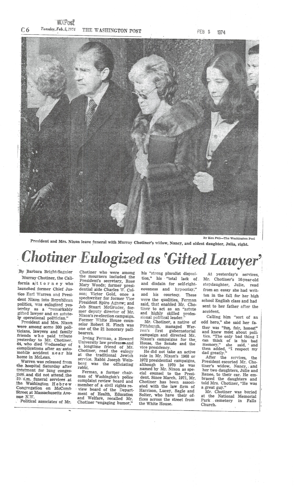 Chotiner Eulogized As 'Gifted Lawyer'