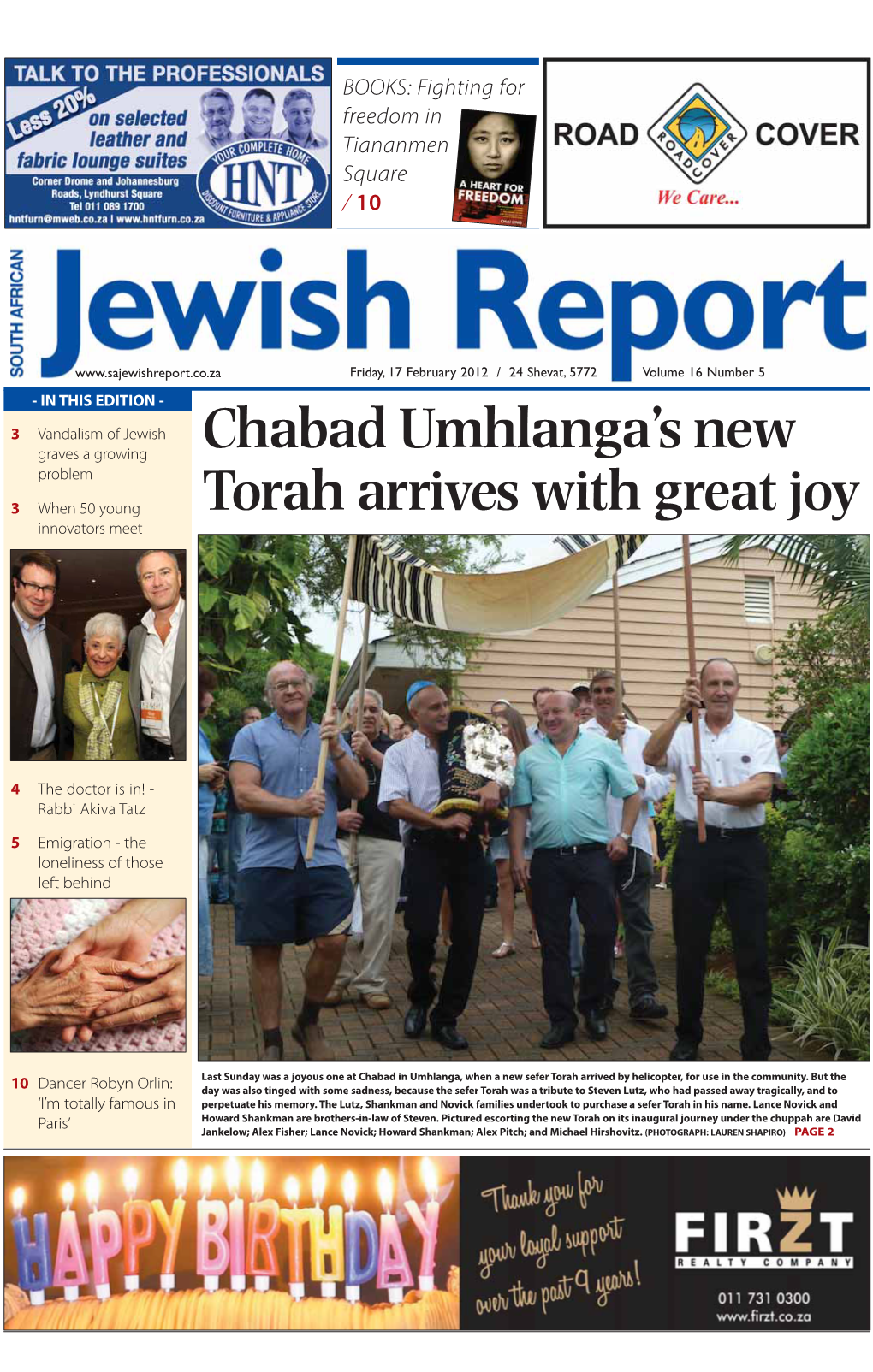 Chabad Umhlanga's New Torah Arrives with Great