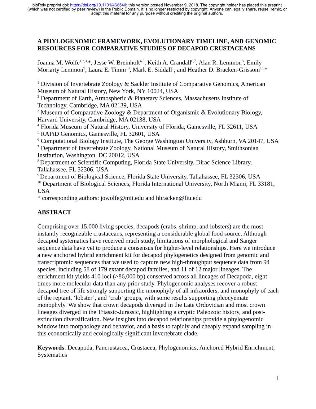 A Phylogenomic Framework, Evolutionary Timeline, and Genomic Resources for Comparative Studies of Decapod Crustaceans