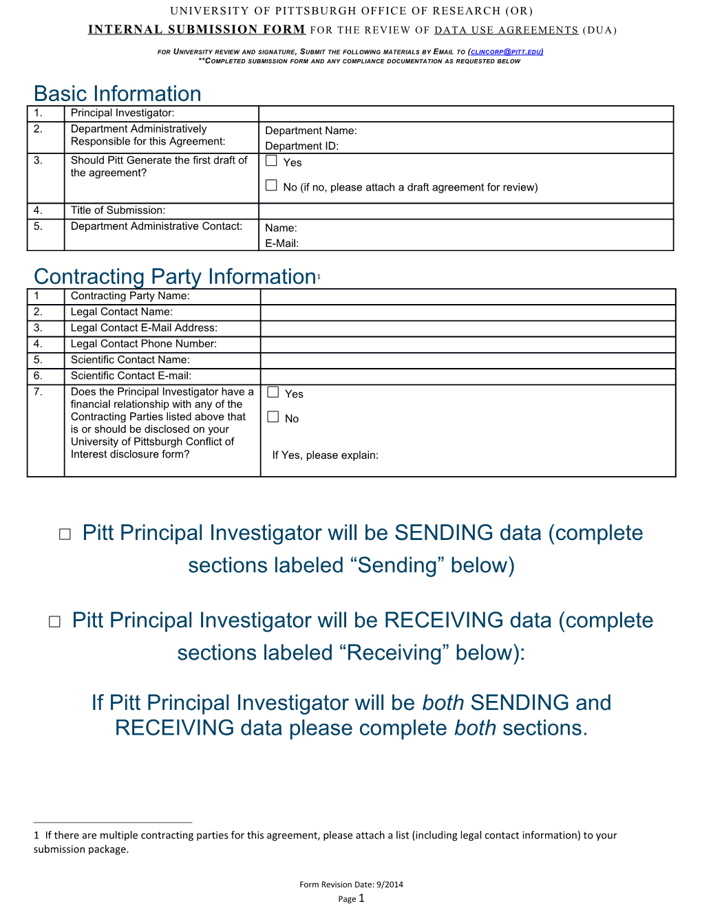 Internal Submission Form for the Review of Data Use Agreements (Dua)