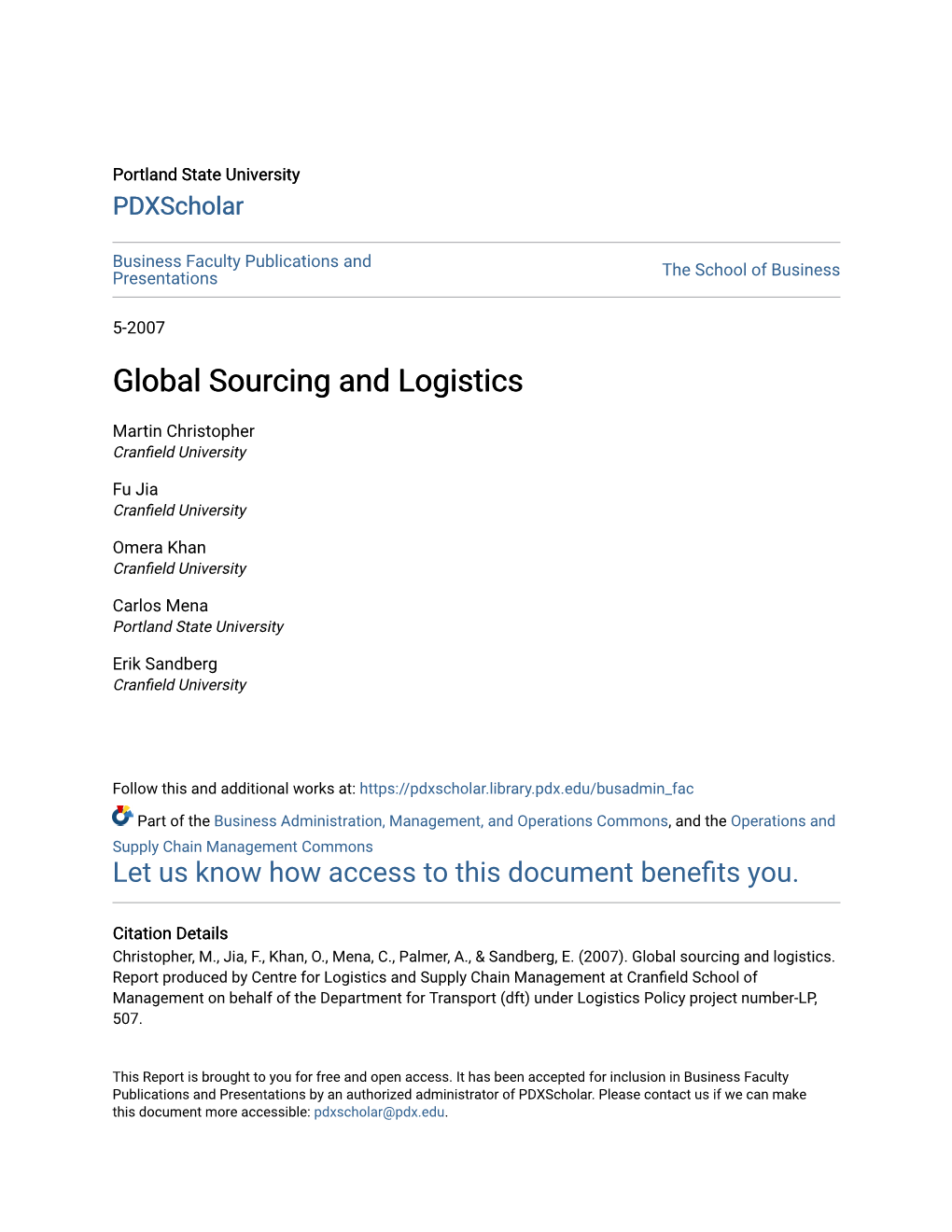 Global Sourcing and Logistics