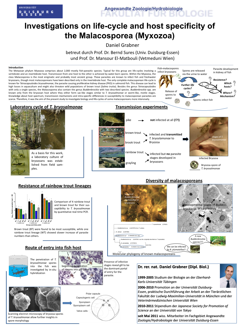 Investigations on Life-Cycle and Host Specificity of the Malacosporea (Myxozoa) Daniel Grabner Betreut Durch Prof