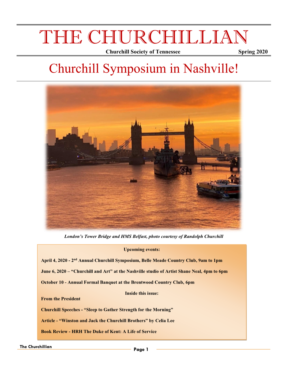 THE CHURCHILLIAN Churchill Society of Tennessee Spring 2020