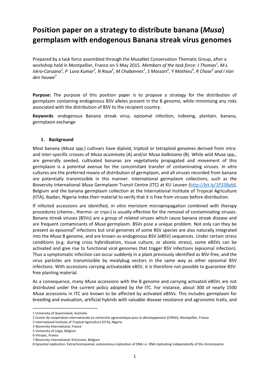 Position Paper on a Strategy to Distribute Banana ( Musa