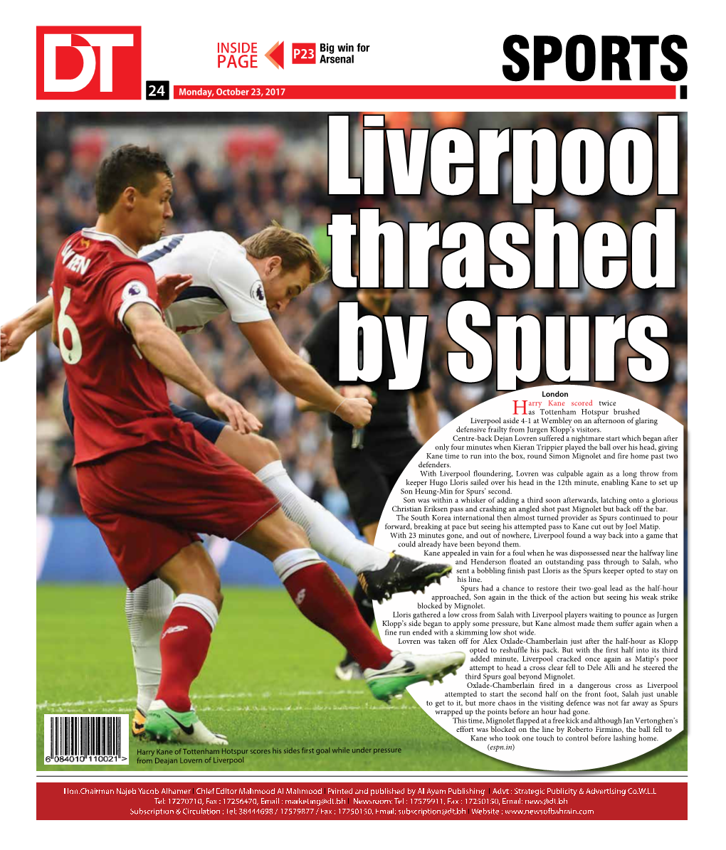 SPORTS 2424 Monday, October 23, 2017 Liverpool Thrashed