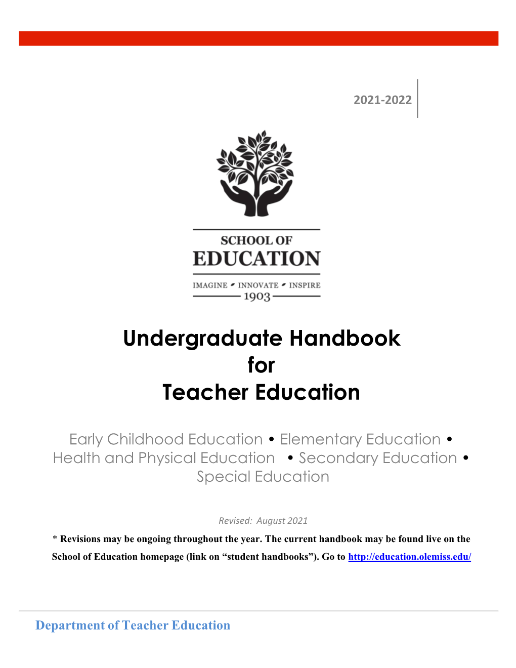 Undergraduate Handbook for Teacher Education