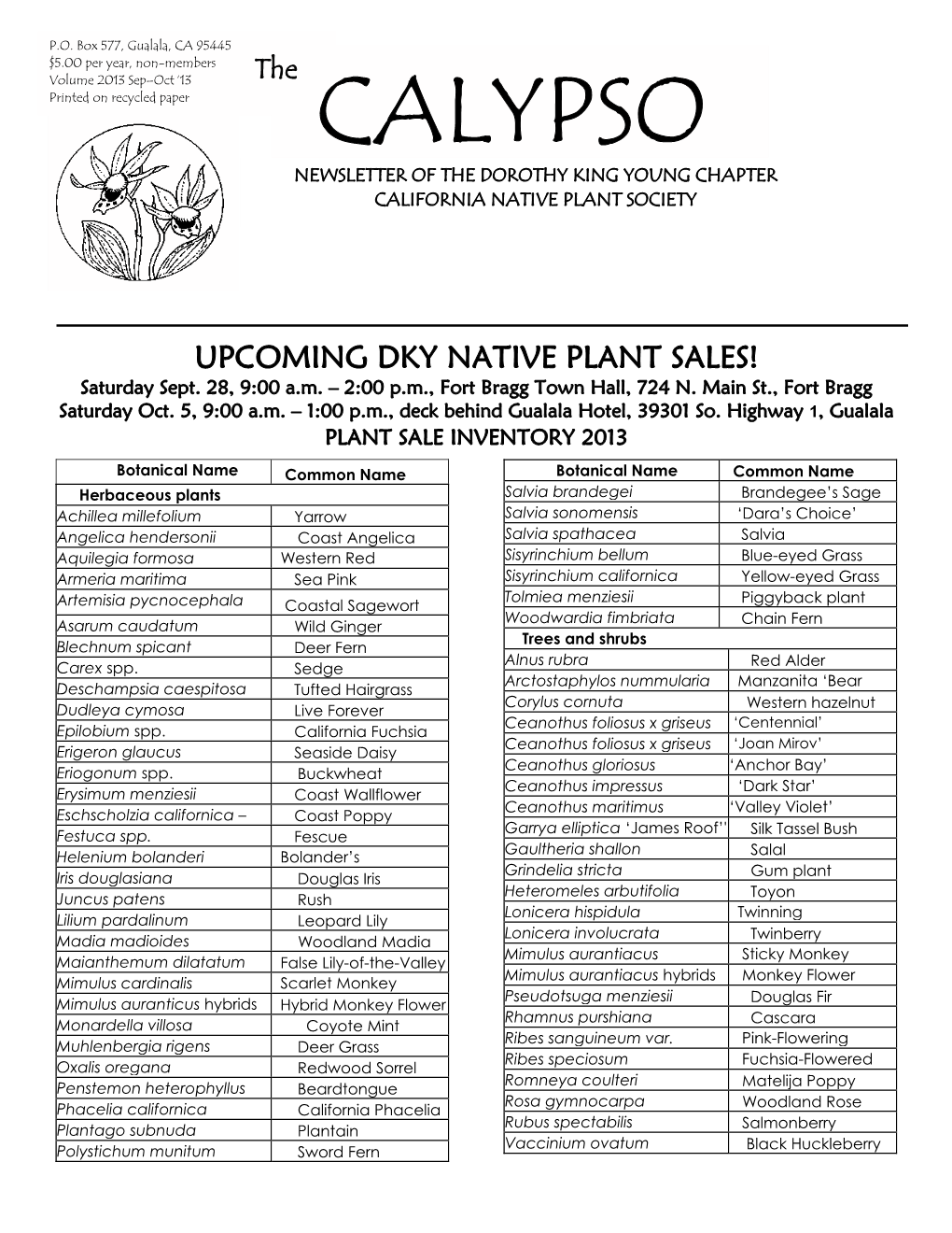 Calypso Newsletter of the Dorothy King Young Chapter California Native Plant Society