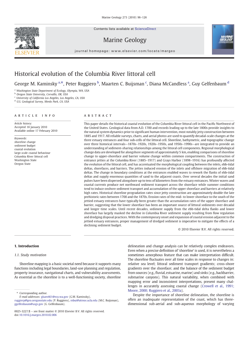 Historical Evolution of the Columbia River Littoral Cell