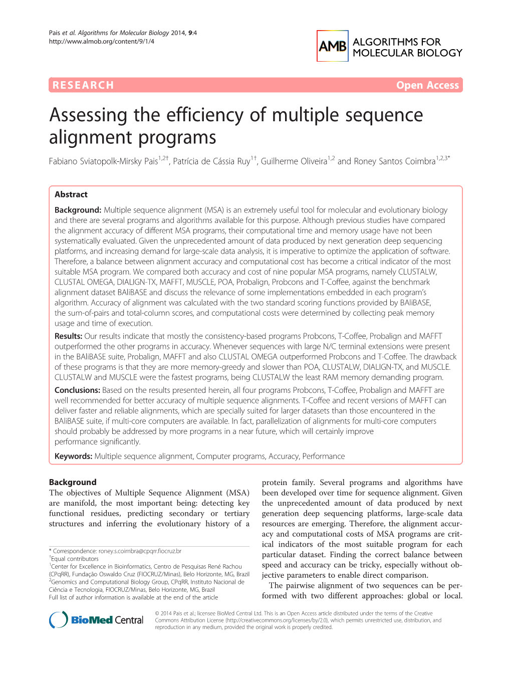 Assessing the Efficiency of Multiple Sequence Alignment Programs