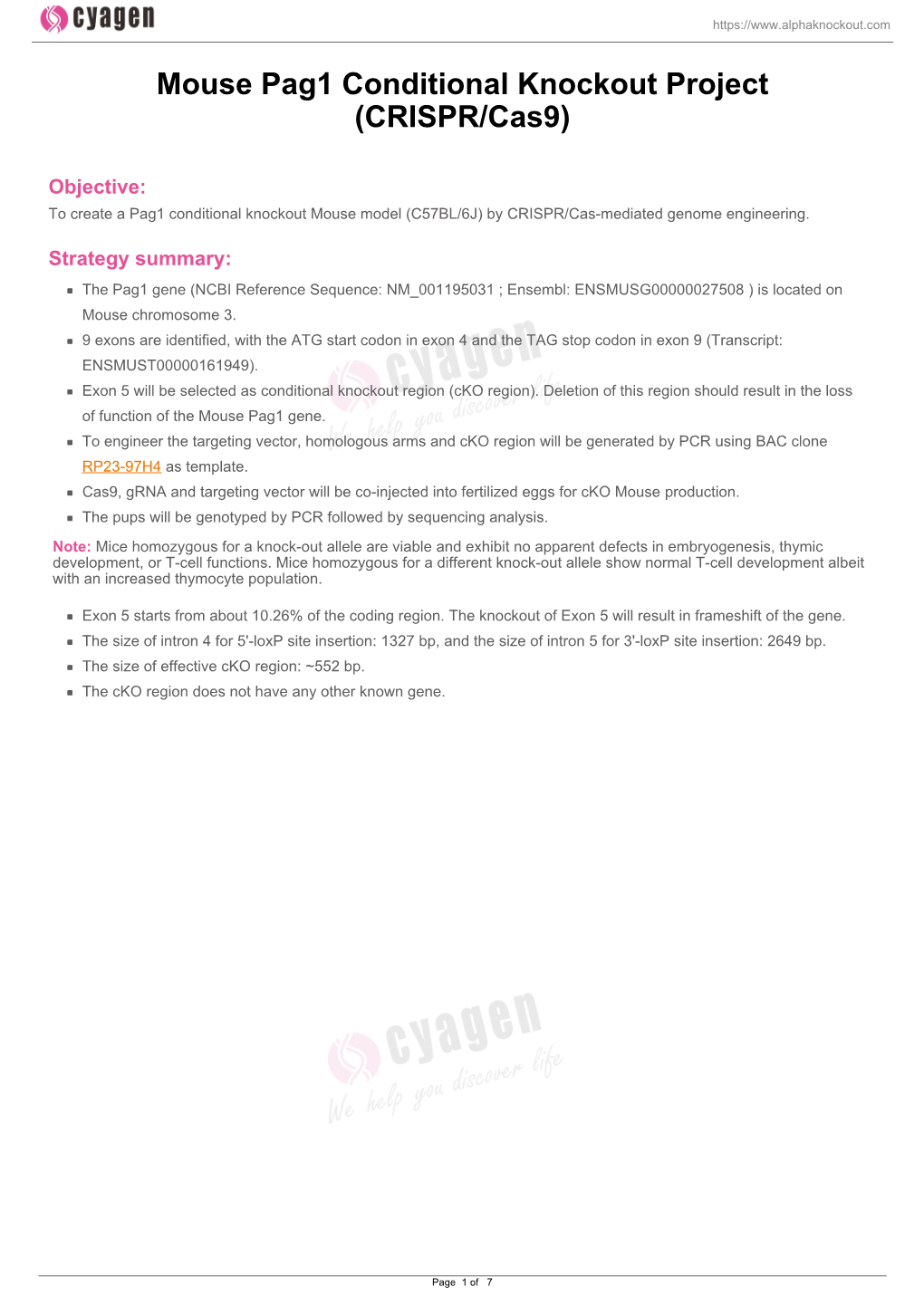 Mouse Pag1 Conditional Knockout Project (CRISPR/Cas9)