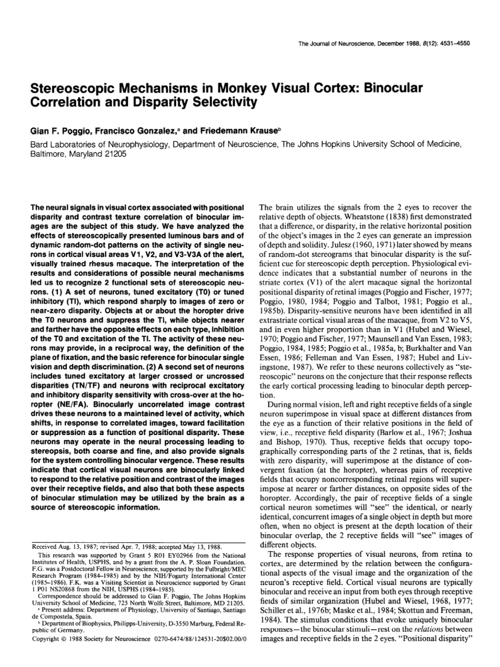 Stereoscopic Mechanisms in Monkey Visual Cortex: Binocular Correlation and Disparity Selectivity