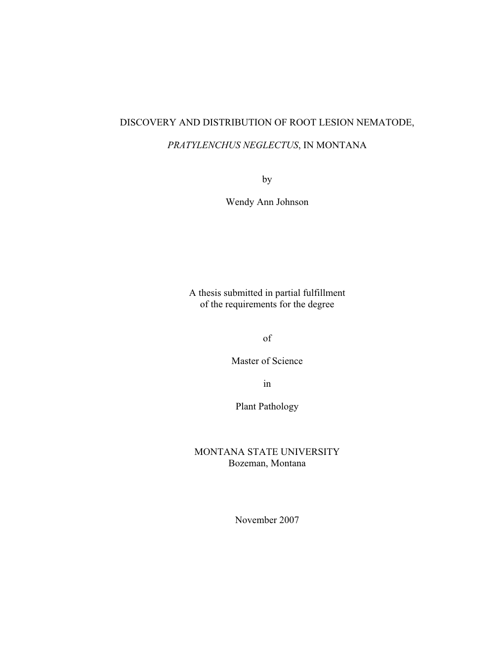 Discovery and Distribution of Root Lesion Nematode