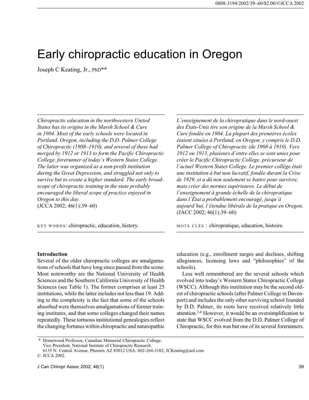 Early Chiropractic Education in Oregon