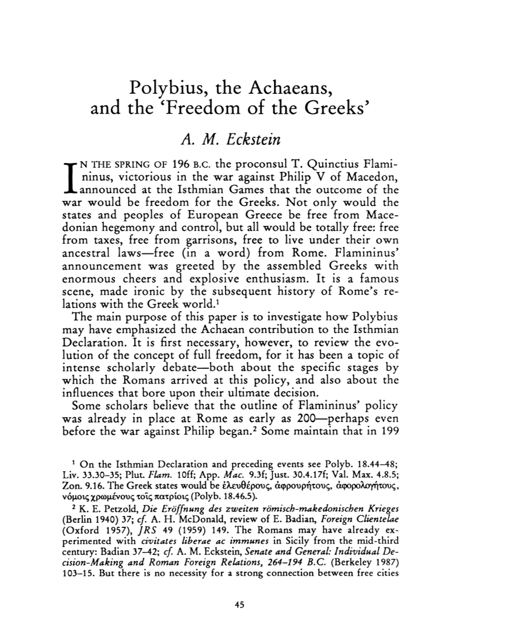 Freedom of the Greeks' , Greek, Roman and Byzantine Studies, 31:1 (1990:Spring) P.45