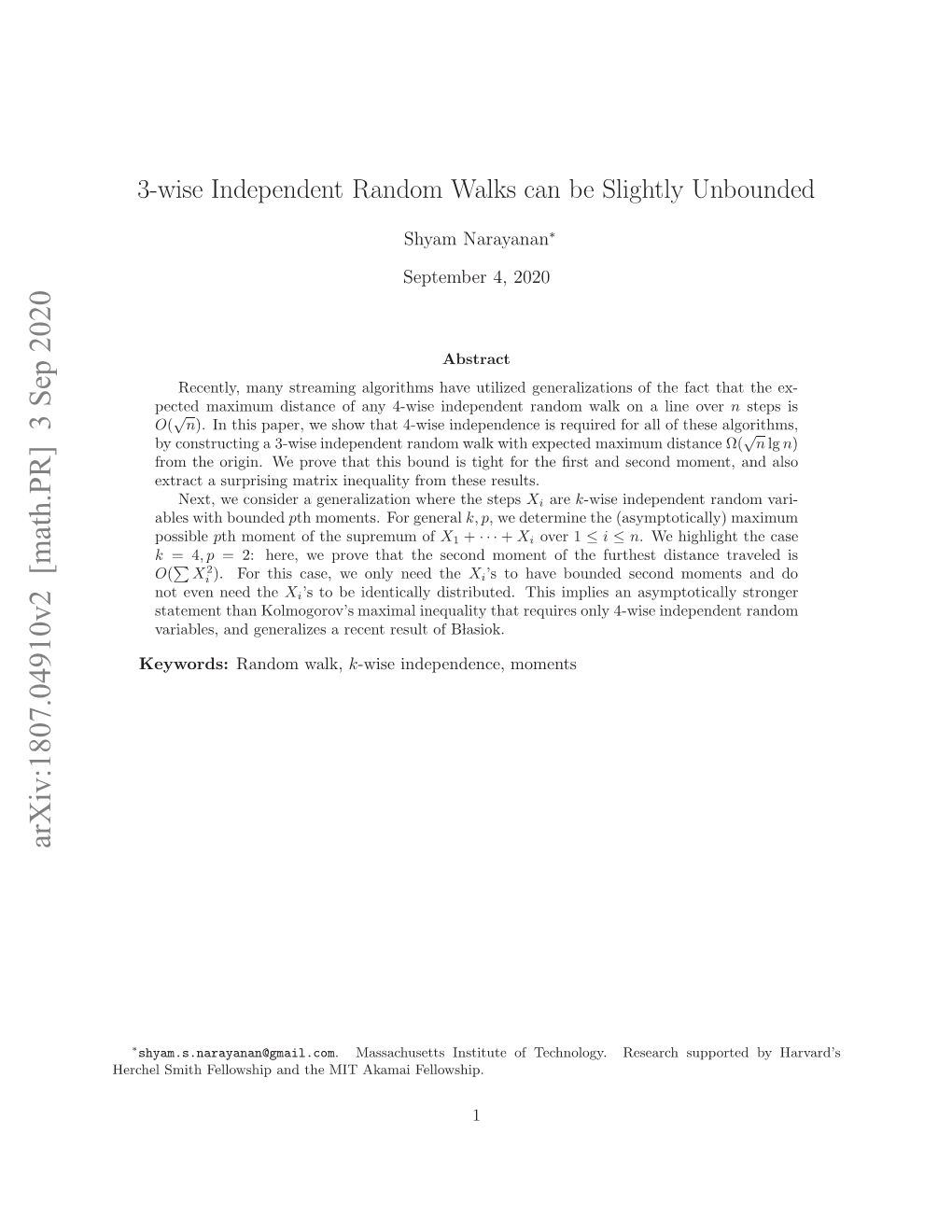 3-Wise Independent Random Walks Can Be Slightly Unbounded
