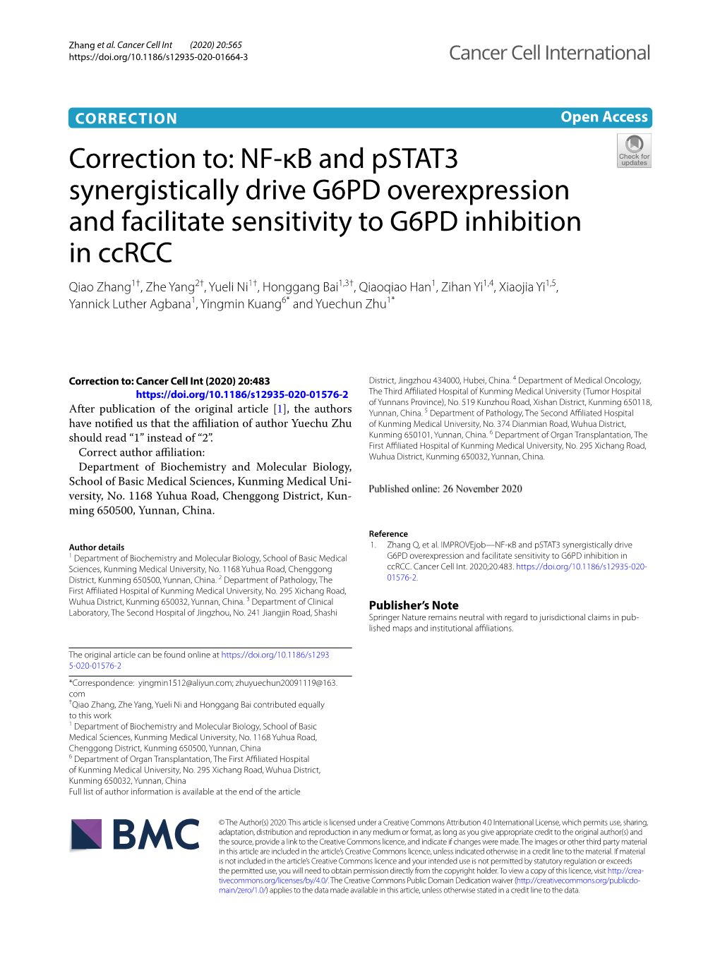 Correction To: NF-Κb and Pstat3 Synergistically Drive G6PD