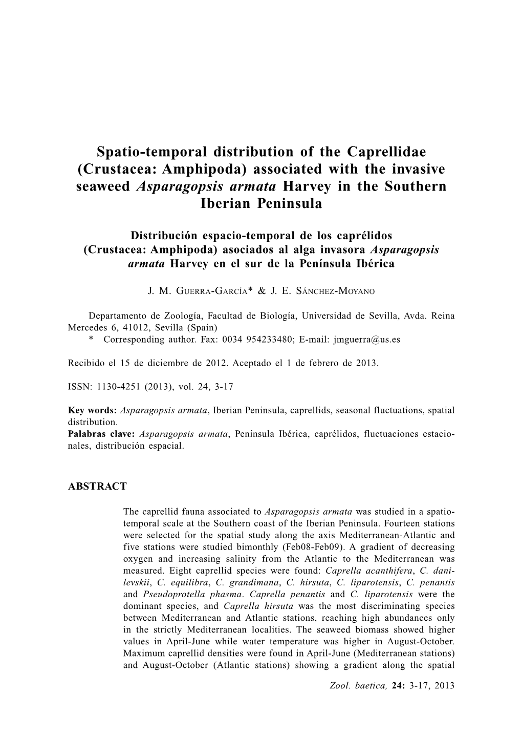 Spatio-Temporal Distribution of the Caprellidae