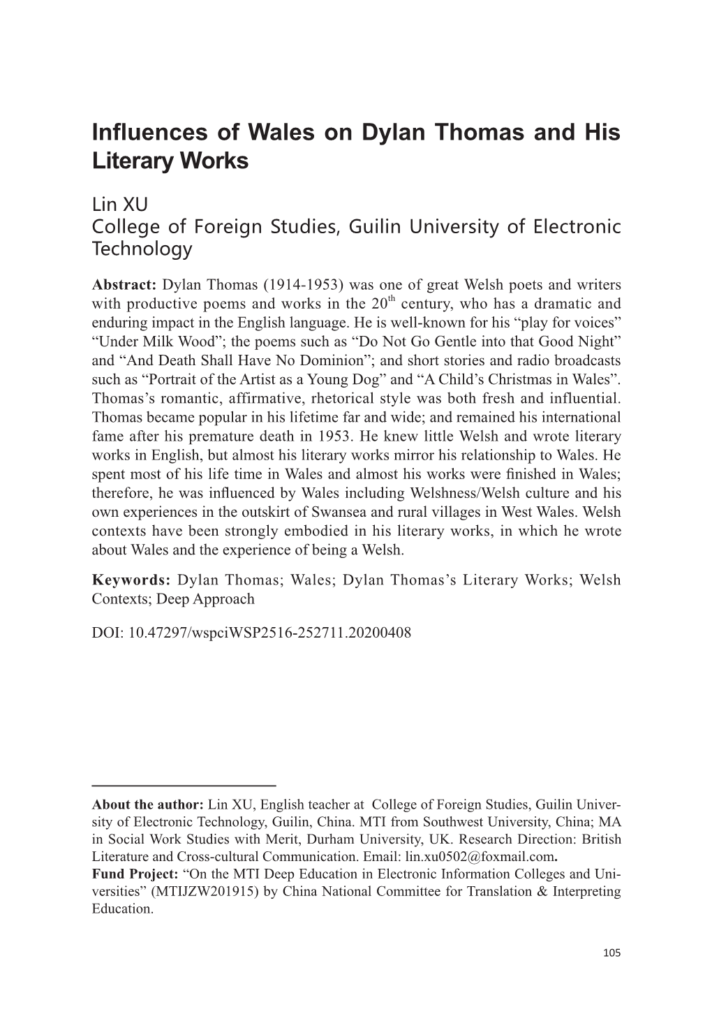 Influences of Wales on Dylan Thomas and His Literary Works