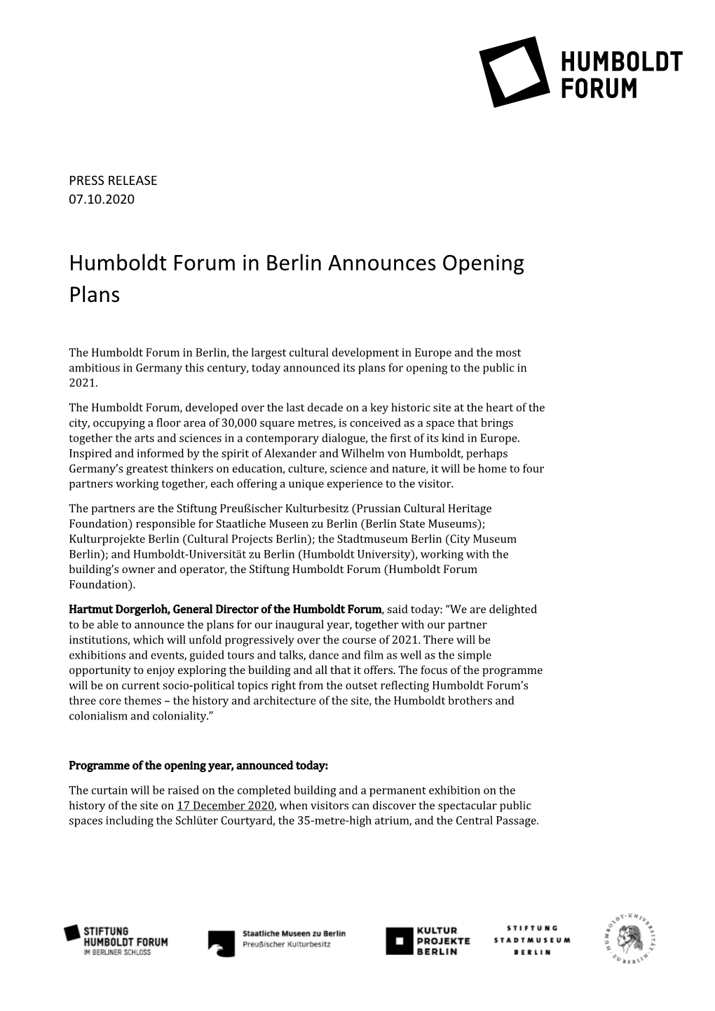 Humboldt Forum in Berlin Announces Opening Plans