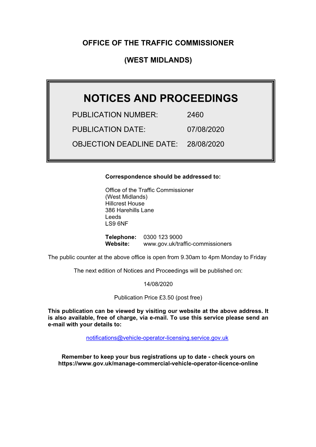 Notices and Proceedings for the West Midlands