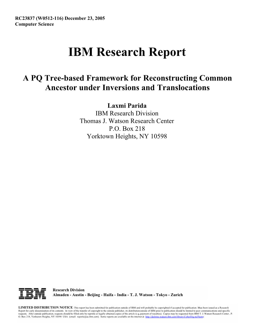 IBM Research Report a PQ Tree-Based Framework For
