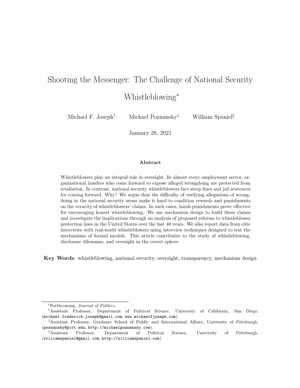 The Challenge of National Security Whistleblowing