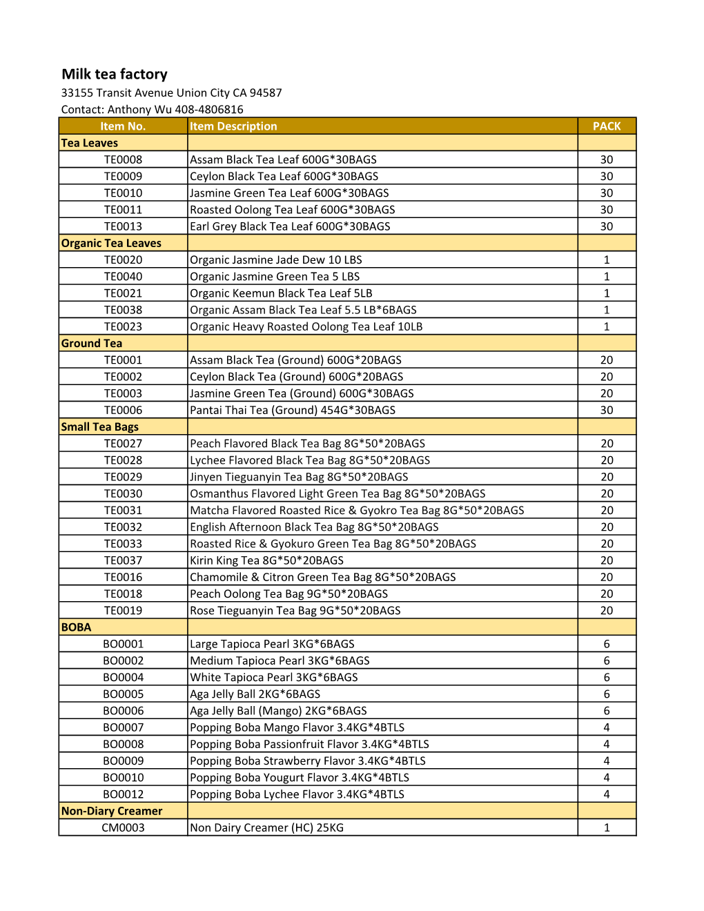 Milk Tea Factory Catalog