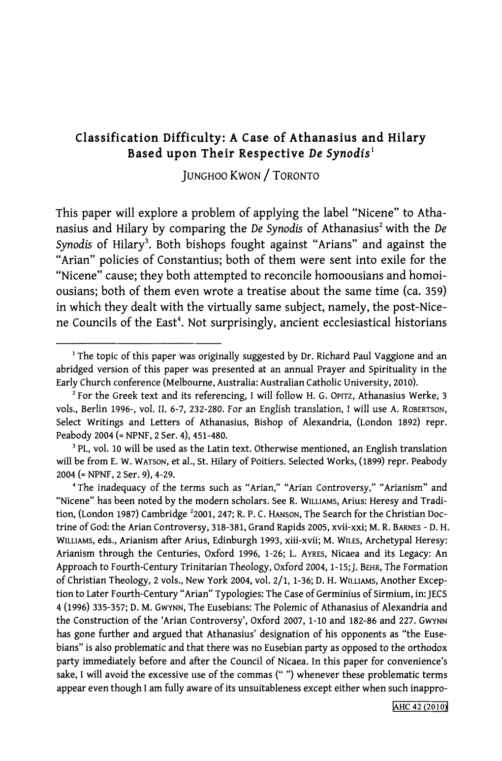 A Case of Athanasius and Hilary Based Upon Their Respective De Synodis 1